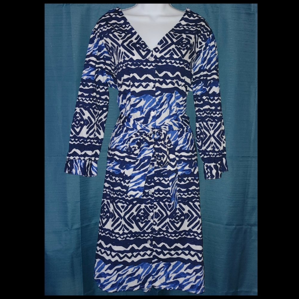 Ashley Stewart Blue Pattern Dress - Picture 2 of 5
